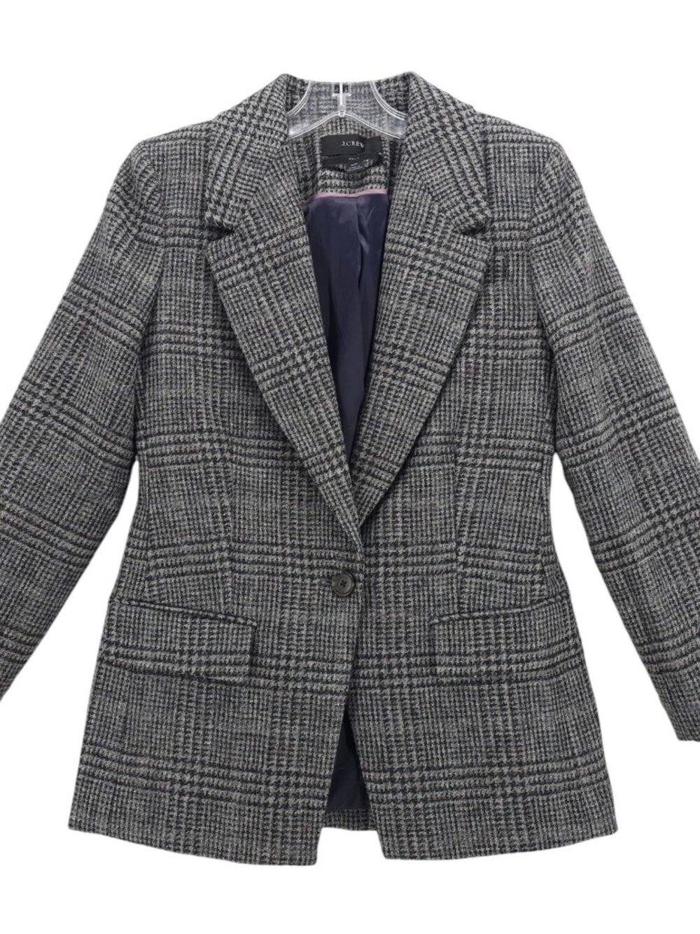 J CREW Willa Blazer Gray Houndstooth 100% Wool Moon Cloth Jacket PETITE 0